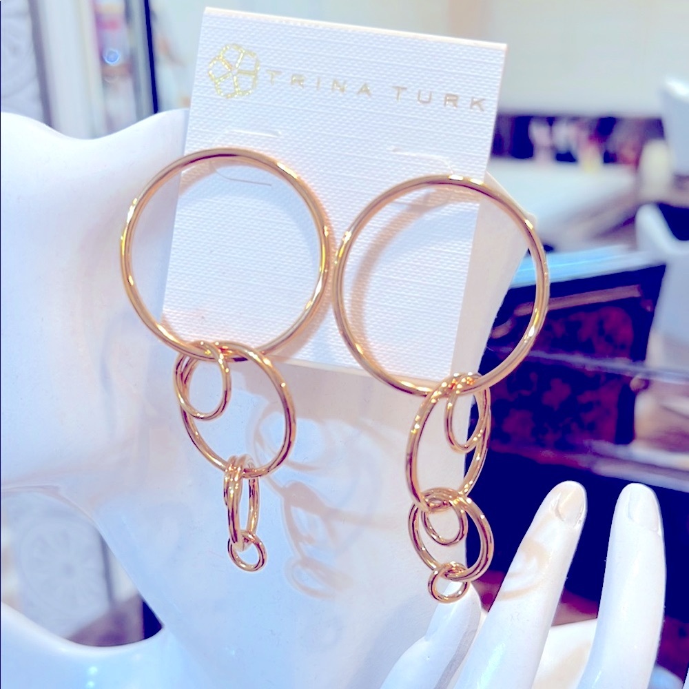 Trina Turk-Gold Dangle Earrings-3” length-NWT